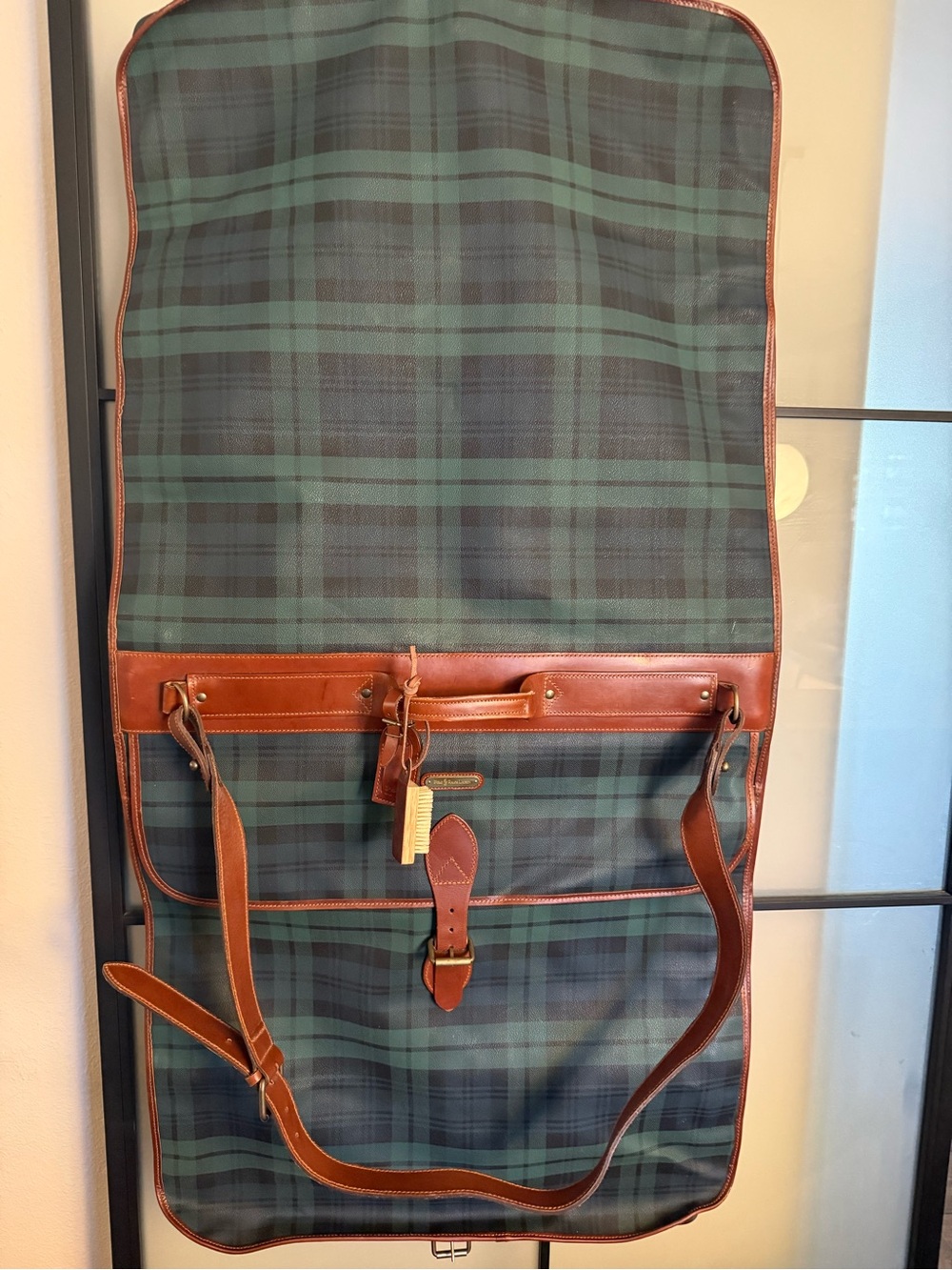 Vintage Polo Ralph Lauren Black Watch Plaid Garment Bag Hanger Luggage Tag Brush - Picture 2 of 7